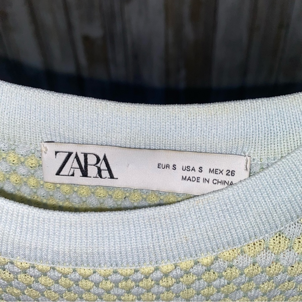 Zara Textured Knit Tee Yellow Blue Short Sleeve Sweater Top Lightweight S - Picture 4 of 4